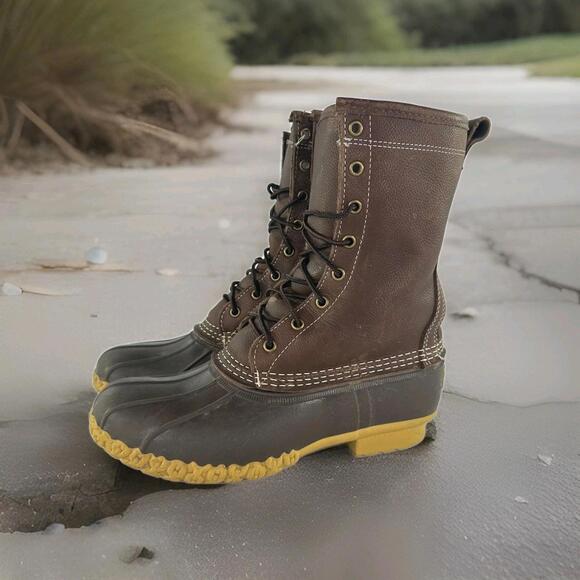 L.L.Bean Womens Shearling Lined Duck Boot US 8 M USA Made Brown Midcalf VTG 90's - Picture 1 of 15